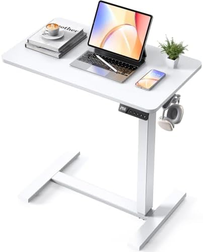 28"x 16" Electric Overbed Table, Rolling Laptop Desk for Bed, White by YOLEZO