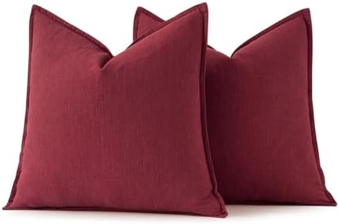 MIULEE Decorative Linen Pillow Covers 22x22 Inch Burgundy Red - Image 6