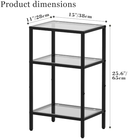 Glass Side Table, Tempered Glass End Table, 3-Tier Nightstands with Open Shelves, Small Coffee Table with Modern Style, Accent Table Small Table Sofa Table for Living Room, Bedroom, Black - Image 3