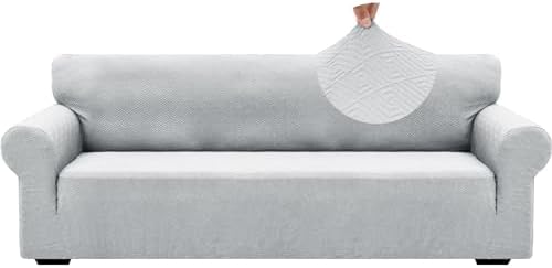 ZNSAYOTX 1 Piece Jacquard Couch Covers for 3 Cushion Couch High Stretch Sofa Cover for Pets Dogs Anti Slip Extra Large Sofa Slipcovers Furniture Protector (X-Large, New Pattern Silver Grey) by ZNSAYOTX