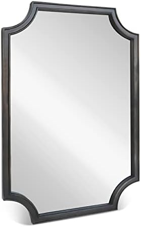 WallBeyond 24" x 36" Full Scalloped Corners Arch Rectangle Wall Mirror with Wood Frame for Entryway, Living Room or Bedroom Home Decor - Light Woodgrain [24" x 36" Black] - Image 4