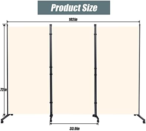 Room Divider Large 3 Panel Privacy Screen,Portable Room Partition on Wheels - Image 5