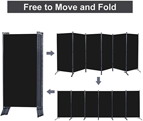 6 Panel Folding Room Divider,204" W x 71.3" H Portable Privacy Screen,Black - Image 3