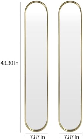 OUSHUAI Gold Full Length Oval Mirror,Narrow Capsule Long Mirrors with Metal Frame for Entryway,Hallway,Living Room 44"X8"(2pcs) … - Image 3