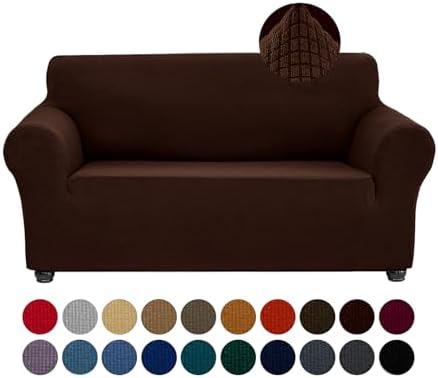Joccun Stretch Loveseat Couch Cover Slipcover, 1-Piece Sofa Cover for 2 Cushion Couch Spandex Jacquard Washable Furniture Protector Cover for Living Room,Kids,Pets（Loveseat,Chocolate） by Joccun