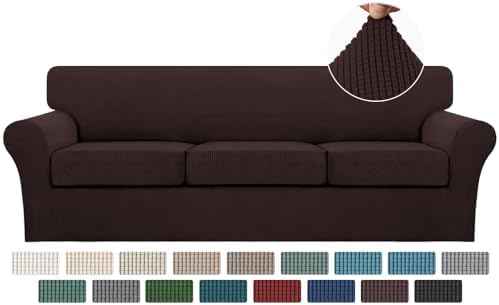 Turquoize 4 Piece Sofa Covers for 3 Cushion Couch Sofa Slipcover Soft Couch Cover for Dogs-Washable Sofa Furniture Covers with 3 Individual Large Cushion Covers Jacquard Fabric (XL Sofa, Brown) by Turquoize