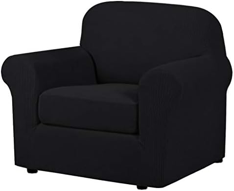 H.VERSAILTEX 2 Piece Stretch Stylish Furniture Cover/Protector Chair Covers for Living Room Soft with Elastic Bottom for Kids, Spandex Jacquard Fabric Small Checks(Chair, Black) by HVERSAILTEX