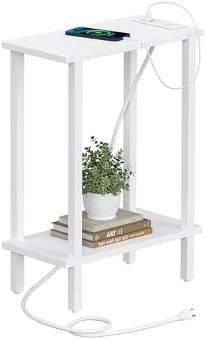 TUTOTAK Narrow Side Table, 2-Tier Small End Table with Charging Station by ChoosetutotakFurnitureBuildYourCozyHome