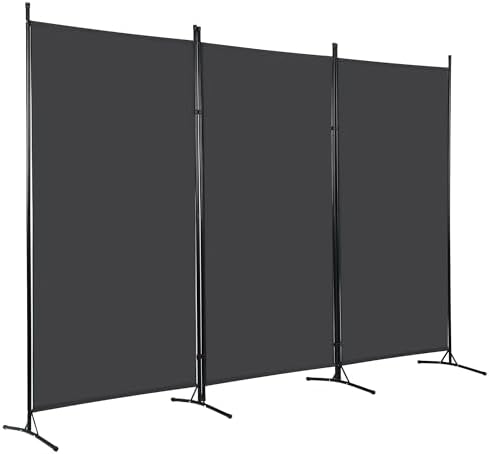 FDW 3-Panel Room Divider Privacy Screen, 6FT Portable Folding Partition with Metal Frame (102" W x 70" H) for Office/Home Use, Grey by FDW