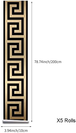 funlife Greece Pattern Peel and Stick Wall Border Stickers, Self Adhesive Skirting Wall Waist Line Decal for Bathroom Wall Vanity Mirror, 78.74"X3.93" Brushed Gold 5 Rolls - Image 4