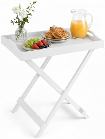 Lavish Home Folding TV Tray Table with Removable Tray Top, White, 22 Inch by LavishHomeCollection