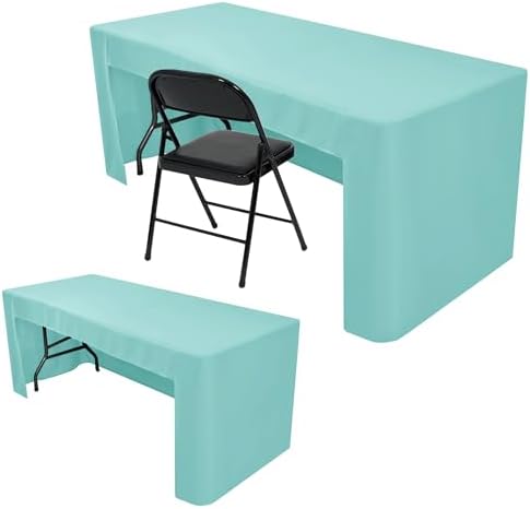 Nasitos 2 Pack Aqua 6ft Table Cloth Fitted-Open Back Folding Table Cover Washable Fabric and Wrinkle Resistant Table Cloth for Trade Show, Book Fair, Career Fair, Convention, Events by Nasitoshomedecor
