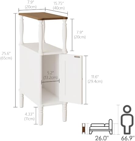 Veegle Narrow Nightstand, Skinny End Side Table(White) - Image 2