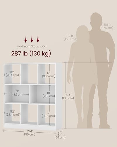 VASAGLE Bookshelf, 8 Cubes Storage Organizer, 35.4 x 9.5 x 39.4 Inches - Image 3