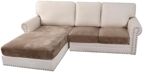 H.VERSAILTEX Velvet Stretch Sectional Couch Covers 3 Pieces Sofa Seat Cushion Covers L Shape Separate Cushion Couch Cover for Both Left/Right Sectional Couch (Large Sofa 2 Seater + 1 Chaise, Camel) by HVERSAILTEX