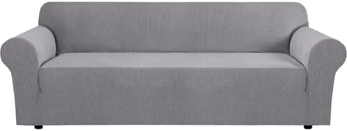 H.VERSAILTEX Stretch Oversized Couch Cover 1 Piece Sofa Slipcovers for Living Room Soft Cover for Sofa Feature Thick Checked Jacquard Fabric with Elastic Bottom, Sofa X-Large - Dove by HVERSAILTEX