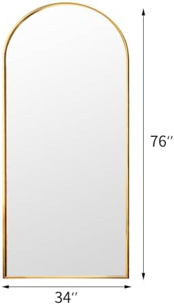 Rowjut Floor Full Length Mirror, Arched Mirrors Full Length 76"x34" Freestanding Large/with Aluminum Frame & Wall Mounted & Hanging or Leaning & Full Body Mirror for Bedroom, (Gold) - Image 3
