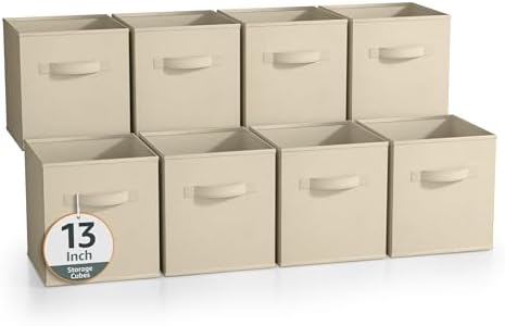 Sorbus Fabric Storage Cubes, 8 Pack, with Handles (13 Inch, Beige) by Sorbus