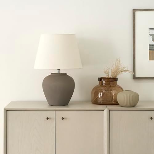 Nourison Home 20" Brown Matte Ceramic Table Lamp with Fabric Shade, Bedside Nightstand Lamp for Bedroom, Living Room, Entryway - Image 4