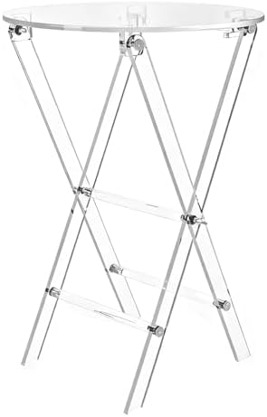 Acrylic Round Folding Side Table, Clear, Space Saving, Foldable X-Base Design for Living Room by Unknown