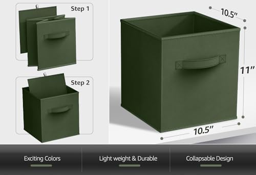 Sorbus Fabric Storage Cubes, 6-Pack Foldable Bins (11 Inch, Dark Green) - Image 4