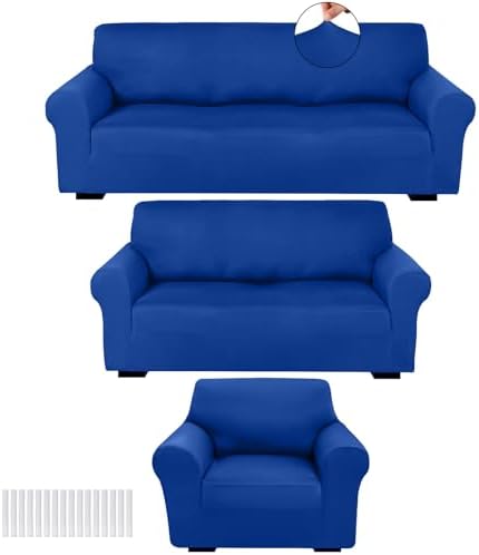 Peryiter 3 Pcs Couch and Loveseat Sofa Covers,Blue,Milk Silk by Peryiter