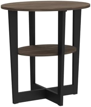 Furinno Jaya 2-Tier Round Side Table Set of 2, Open Shelf, Columbia Walnut - Image 4