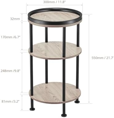 Small Round Side Table, Oak Round End Table for Living Room & Bedroom, Modern 3-Tier Nightstand with Storage Shelf, 11.8" Narrow Accent Table for Small Spaces, Nursery, Plant Stand,Natural Wood Finish - Image 3