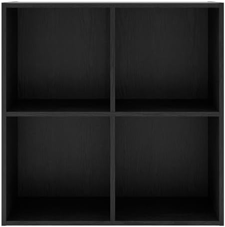Homes: Inside + Out Apexa 4-Cube Storage Organizer Shelves, Stackable Wood Bookcase Fits Cubby Bins for Organization, Dorm Teen Room Decor & Home Office, Black - Image 4