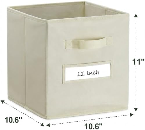 Storage Bins,11" Cube Storage Bin with Labels,10pcs,Beige - Image 3