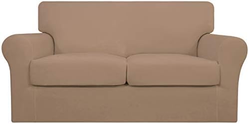 Easy-Going 3 Pieces Stretch Soft Couch Cover for Dogs - Washable Sofa Slipcover for 2 Separate Cushion Couch - Elastic Furniture Protector for Pets, Kids (Loveseat, Camel, Medium) by Easy-Going