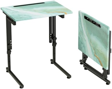 Folding TV Tray Table,Adjustable TV Dinner Table with Sturdy MDF Top,Eating Trays for Living Room with No Assembly Required (Sea Blue) by Fleecy+day