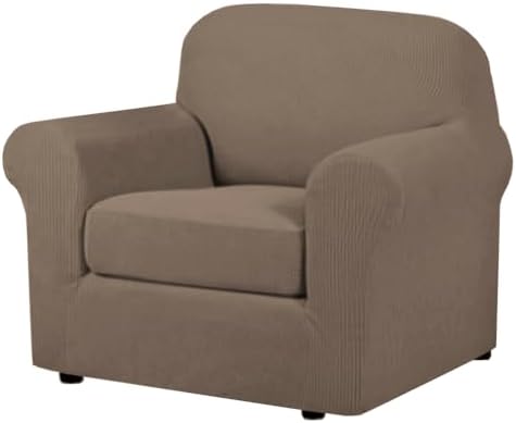 H.VERSAILTEX 2 Piece Couch Cover Stretch Stylish Chair Cover Furniture Protector Featuring Jacquard Textured Twill Fabric High Spandex Slipcover (Chair, Macchiato) by HVERSAILTEX