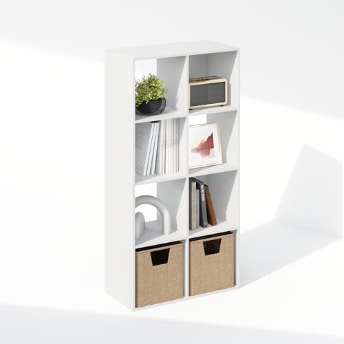 Furinno PELLI Book Shelf, 8-Cube Bookshelf, Horizontal Cube Storage Organizer Bookcase, 11.7 x 23.7 x 47, for Living Room, Bedroom, Home Office, White - Image 5