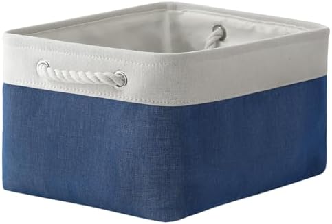 TheWarmHome Storage Bins for Shelves - 1 Pack 15.7x11.8x8.3 inch Fabric Storage Cubes, Storage Basket for Organizing Gift Laundry Cloth Toy Room (White & Jean Blue) by TheWarmHome