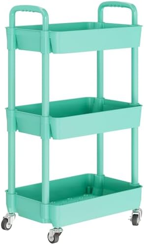 Laiensia 3-Tier Rolling Cart with Wheels,Multifunction Utility Storage Carts, Kitchen Storage Organizer,Mobile Shelving Unit for Bathroom,Laundry,with Classified Stickers,Green - Image 2