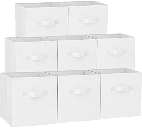 Criusia Storage Cubes - 13 Inch Heavy Duty Fabric Storage Bins for Shelves Closet Cube Organizer - 8 Pack Collapsible Cube Storage Bins Baskets for Clothes Blankets Toys - Nursery Organization (White) by Criusia