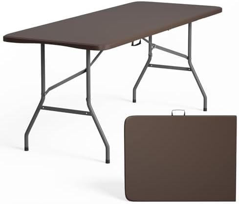 FDW | 6FT Folding Table | Brown | Portable Plastic Table by FDW