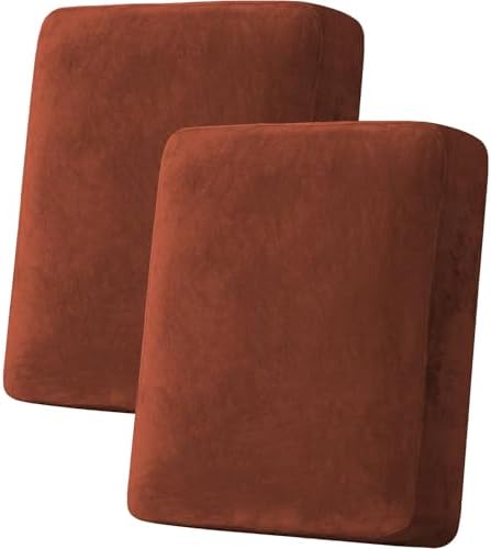 H.VERSAILTEX Velvet Stretch Couch Cushion Cover Plush Cushion Slipcover for Chair Loveseat Sofa Cushion Furniture Protector Seat Cushion Sofa Cover (2 Piece Medium Sofa Cushion Covers, Rust) by HVERSAILTEX