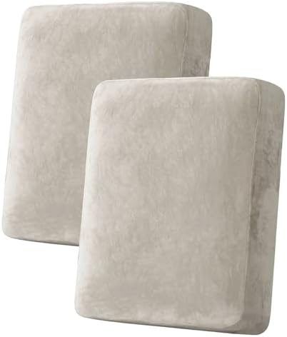 H.VERSAILTEX Velvet Stretch Couch Cushion Cover Plush Cushion Slipcover for Loveseat Cushion Furniture Protector Seat Cushion Sofa Cover (2 Piece Medium Sofa Cushion Covers, Oatmeal) by HVERSAILTEX