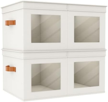 Univivi Large Fabric Storage Bins with Lids for Clothes 2 Pack, Beige by Univivi