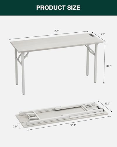 Frylr Small Folding Computer Desk – 55.1 Inch Portable Table for Craft and Study, Lightweight Desk for Small Spaces, Foldable Laptop Table Built-in AC/USB Outlets for Convenience, White Ash - Image 2