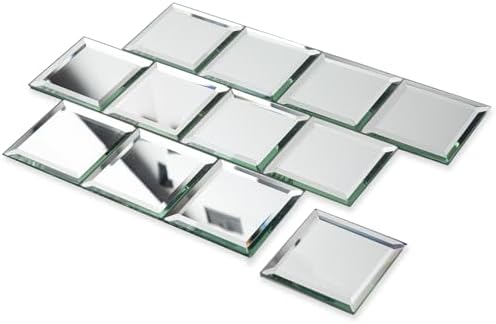 Diflart 32 Pcs Mirror Peel and Stick Tile, Silver, 3x3 Inch, Beveled Mirror Square Kitchen Backsplash Bar Bathroom Wall Tile by Diflart