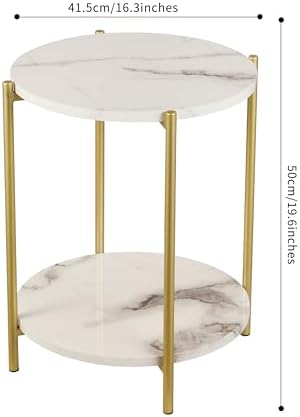 Gawicpy 2 Tier Round Side Table, Folding End Tables Coffee Table Simplistic Sofa Table Waterproof Removable Tray Table Indoor Outdoor Accent Table for Living Room Bedroom (Faux Marble White, 1pcs) - Image 3