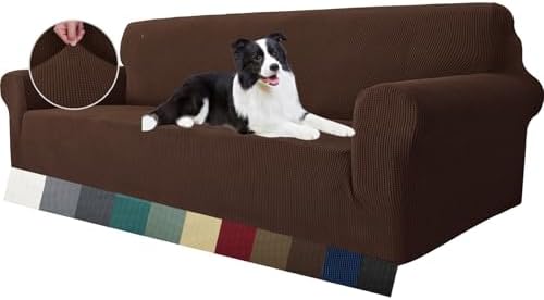 MAXIJIN Super Stretch Couch Cover for 3 Cushion Couch, 1-Piece Universal Sofa Covers Living Room Jacquard Spandex Furniture Protector Dogs Pet Friendly Fitted (Extra Large, Coffee) by MAXIJIN