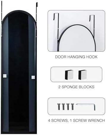 KOMCOTE Full Length Mirror 48x14 Inches - Over The Door Hanging Mirror for Bedroom, Living Room, Closet - Arch Floor Mirror, Door Mirror with Black Frame - No Drill Easy Install - Image 6
