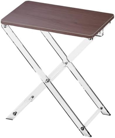 Folding TV Tray Table with Wooden Top, Acrylic Folding TV Tray Table Deep Walnut Foldable Small Desk Space-Saving Side Table for Living Room, Bedroom, Kitchen, Snack & Serving Table, Easy Assembly by CRYSFLOA