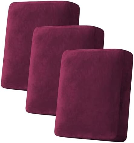 H.VERSAILTEX Velvet Stretch Couch Cushion Cover Plush Cushion Slipcover for Chair Loveseat Sofa Cushion Furniture Protector Seat Cushion Sofa Cover (3 Piece Sofa Cushion Covers, Burgundy) by HVERSAILTEX