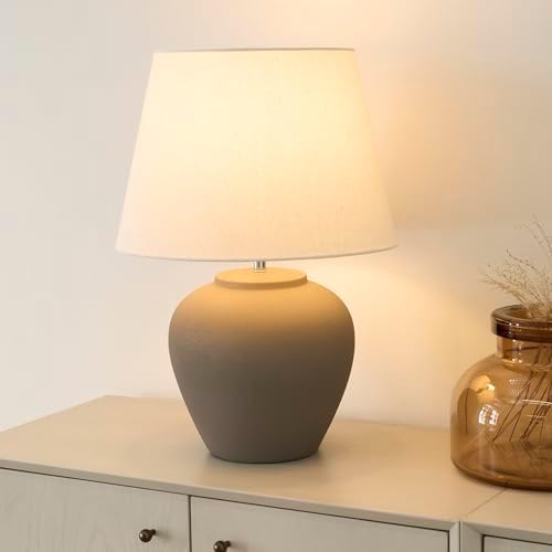 Nourison Home 20" Brown Matte Ceramic Table Lamp with Fabric Shade, Bedside Nightstand Lamp for Bedroom, Living Room, Entryway - Image 3