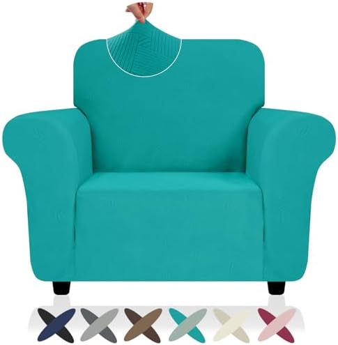 ZNSAYOTX Chair Cover with Arms (30"-47"), New Striped Sofa Chair Covers for Living Room, Dogs Pet Friendly Anti-Slip Chair Protector Spandex Armchair Slipcovers (Chair, Peacock Teal) by ZNSAYOTX